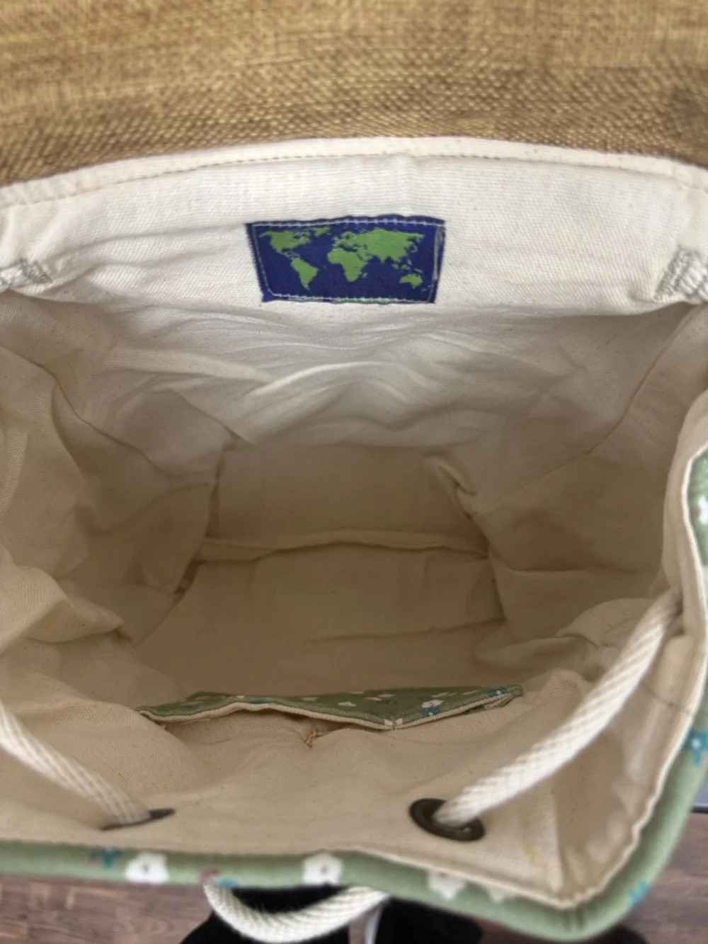 Taalum Olive Floral Canvas Drawstring Backpack